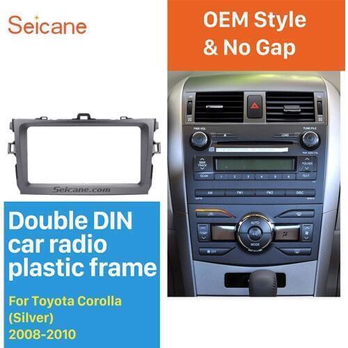 Seicane Silver Double Din Car Stereo Panel Radio Fascia Trim Kit for 2008-2010 Toyota Corolla Dash Installation refitting Frame