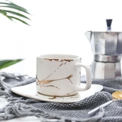 Marbling Matte Gold Products Series Japanese Style Black And White Cup And Saucer Case Tea Cup Glass Coffee Cup