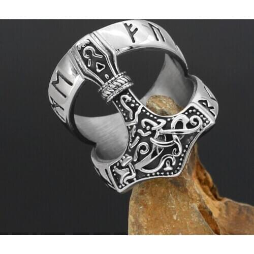 Nordic Viking 316L stainless steel thor hammer Mjolnir Scandinavian rune ring