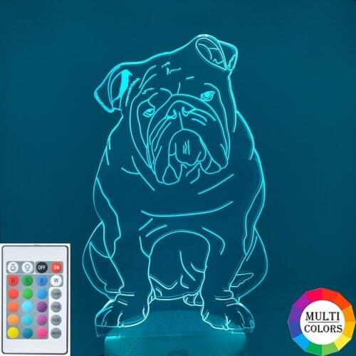 3D Night Light LED British Bulldog Table Lamp Pet Dog Acrylic Nightlight Room Decor Bluetooth Base Kids Birthday Christmas Gift
