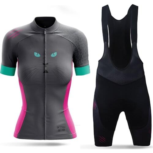 Cycling Clothing CAT AND MOUSE Cycling Jersey Set Womens Road Bike Shirts Suit Bicycle Bib Shorts MTB Tops Wear Maillot Culotte