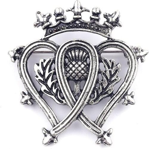 Vintage Large Brooches Scottish National Flower Thistle Crown Brooches Pins Antique Heart Brooches Wedding Bouquet Pin