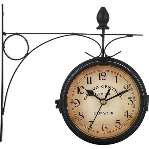 European-Style Retro Vintage Clock Station Clock Wall Clock Metal Classic Clock Home Decor Hanging Clock Wall Decor Indoor