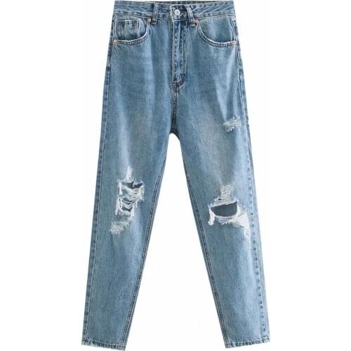 ZA Women Faded High-waist Jeans Featuring Five-pocket Design Ripped Detailing On The Front Zip Fly And Metal Top Button Fastenin