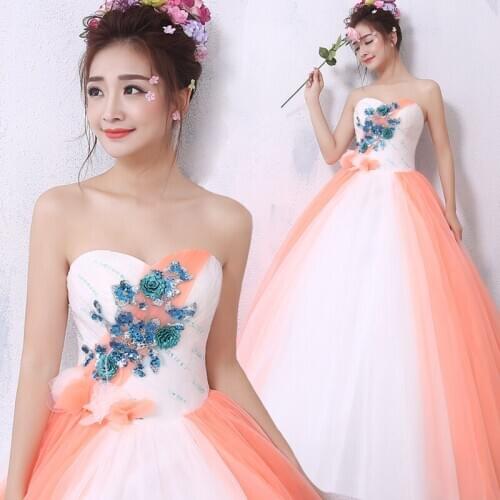 Free ship blue sequined embroidery white orange veil ball gown cosplay medieval dress/dance/stage performance