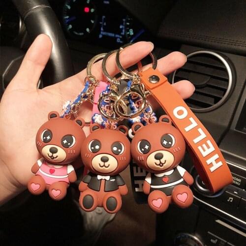 1Pc Creative Sitting Cute Bear Doll Key Ring Resin Small Animal Keyring Pendant Charm Bag Car Decor Keychains Jewelry
