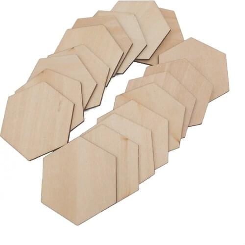 10-60mm Unfinished Wood Cutout Pieces Hexagon Natural Unfinished Craft Wood Blocks Wood Cubes for DIY Craft Gifts