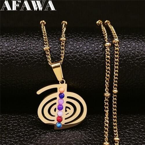 2021 Whirlpool Seven Chakras Stainless Steel Charm Necklace Gold Color Chain Necklace Women Jewelry bijoux femme NXH16S02