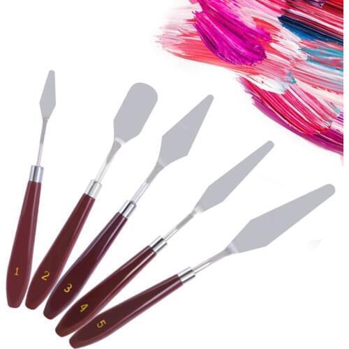 5pc Stainless Steel Scraper Spatula Mixed Palette Knife Set Fine Artist Oil Painting Spatula Knives flexible blades Color Mixing