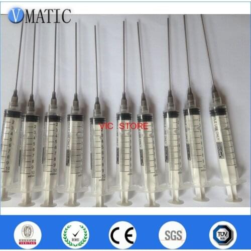 Free Shipping Non Sterilized 10ml/cc Plastic Syringe 16G Luer Lock Dispensing Needle Tips 9.5cm 95mm Tubing Length 10 Sets