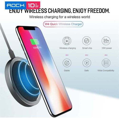 ROCK 10W W4 2A Qi Wireless Charger for IPhone 12 Pro Fast Charging Disk Charger for Galaxy S21 Ultra