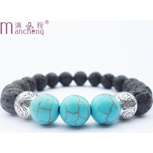 Bohemia spherical prayer bead Hinduism meditation Yoga bracelets Natural stone religion Hinduism turquoise lava bracelet jewelry