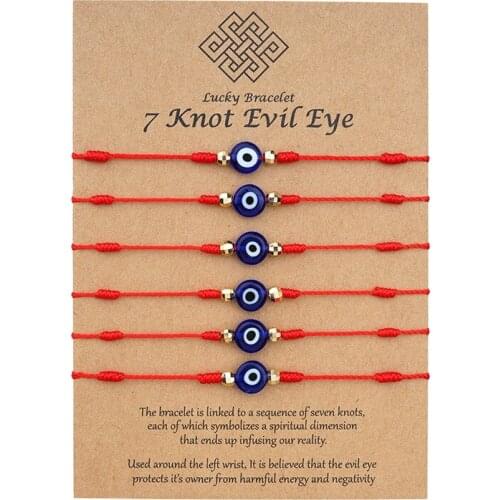 6Pcs/Set Demon Eye Card Bracelet European American Creative 7-knot Lucky Red String Braided Bracelet Evil Eye Fashion Jewelry