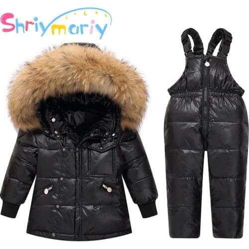 2021 Russia Winter Overalls Jackets for Girls Snowsuits Jumpsuits Parka Boy Fur Hooded Waterproof Outerwear Children Clothing