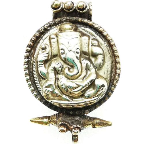 Indian Ganesh Tibetan Buddhist Prayer Box Antiqued Copper Amulet GAU TGB028