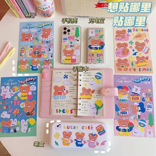 Korea Ins Cute Cartoon Sweet Bear Hand Account Diy Sealing Sticker Mobile Phone Notebook Water Cup Decoration Sticker