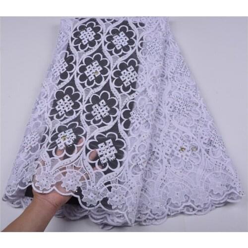 Pure White 2018 African Guipure Cord Lace High Quality Embroidery Stones Cord Lace Guipure Lace For Wedding Party Dress A1257