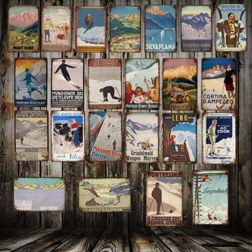[ Mike86 ] Skiing Sports Travel Metal Sign Vintage Gifg Retro Iron Painting Poster Art Decor 20*30 CM LT-1843