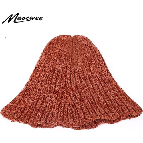Fashion Winter Cap Women Men Chenille Bucket Hat Knitted Skullies Beanies Warm Bonnet Unisex Knitted Outdoor Solid Color Beanie