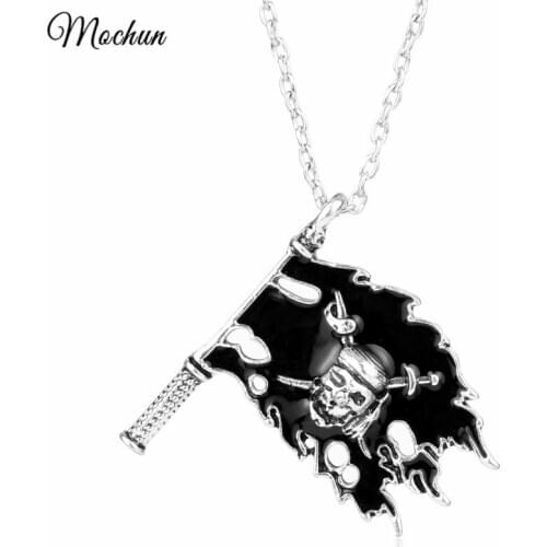 MQCHUN 2017 New Fashion Black Enamel Pirates of the Caribbean Necklace Cross Swords Skull Pattern Flag Pendant Skeleton Necklace