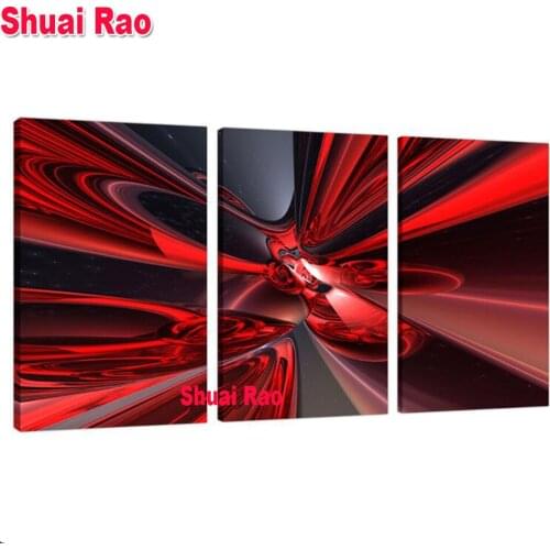 Red abstract Art 5D diamond painting 3 Pieces cross stitch full square round drill diy embroidery triptych Handicraft decor Home