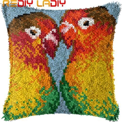 Latch Hook Kits Make Your Own Cushion Two Parrots Printed Canvas Crocheted Pillow Case Latch Hook Cushion Cover Hobby & Crafts