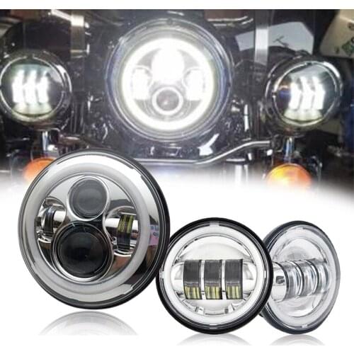 7" Inch Motorcycle Halo Headlamp with Halo Angle Eyes and 7inch LED Headlight Housing Bucket Trim Ring for Motorcycles