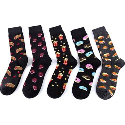New Womens Socks Funny Design Gourmet Pattern Hip Hop Casual Men Socks For Fashion Streetwear Cotton Female Middle Tube Socks