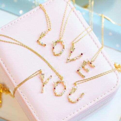 New 26 Initial Necklace Cute Mini Butterfly CZ Pearl Paved A~Z Initial Letters 25mm DIY Meaning Charm For Women Name Jewelry