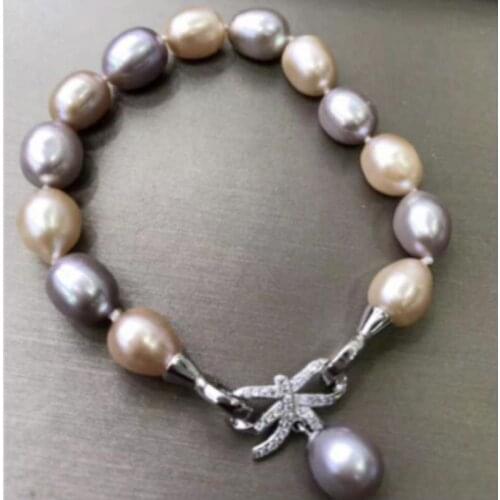 Charming 11-12mm south sea MULTICOLOR pearl bracelet 7.5-8"