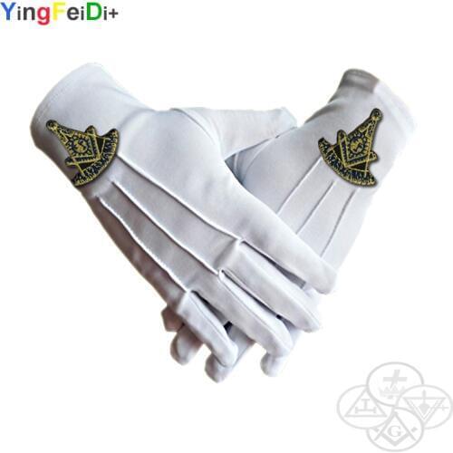Past Masonic Masters embroidered high-quality polyester gloves- [White]