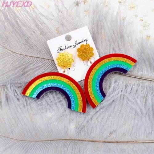1pair) HP032 Rainbow Dangle Earrings Pink Glitter Mirror Acrylic