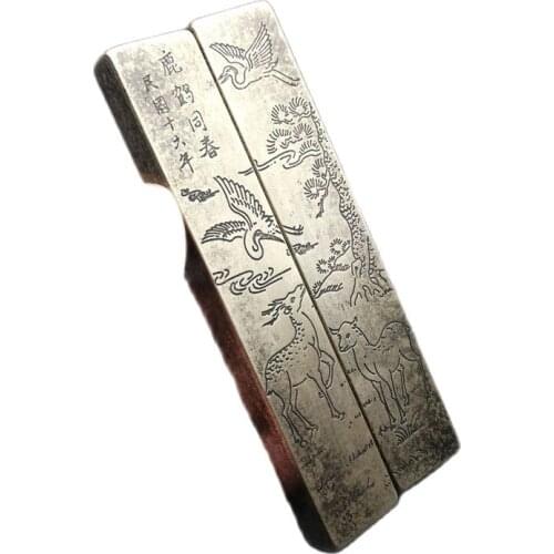 Early collection of four treasures of study copper antique small pressure ruler Lu He Tongchun copper ruler