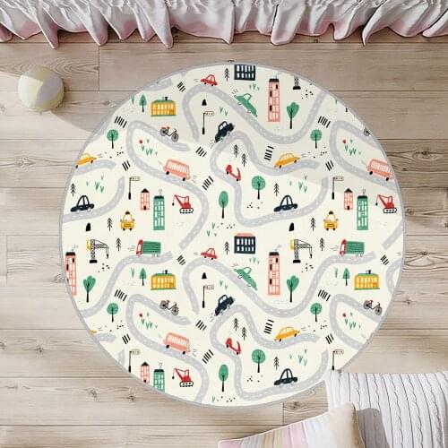 Beyaz Çocuk Odası Halısı yol araba ev ağaç şehir