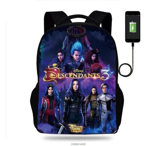 Descendants Backpack Boy Girl School Bag Children Teenager USB Charging Daily Travel Backpack Kids Gift Schoolbags Mochila