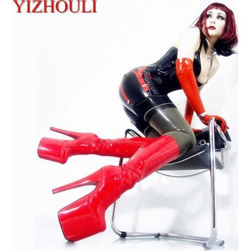 20cm high-heeled shoes bottom shoes japanned leather knee-high sexy boots cd shoes 8 inch With Platforms fashion boots