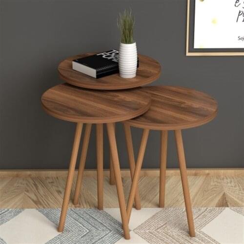 MADE IN TURKEY 3 Pieces Coffee Tables Mini Modern Brown Practical Durable Tea Tables Living Room Zigon Wood Home Accessories