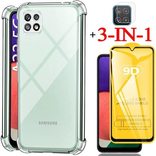 Glass + case for samsung galaxy a22 5g soft clear shockproof silicone cover a22 4g samsung a 22 phone cases samsung a22 case