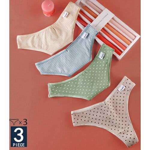 3Pcs/lot Soft Cotton Panties Set for Women Sexy Polka Dot Seamless G-String Thongs Female Low Rise Underwear Breathable Lingerie