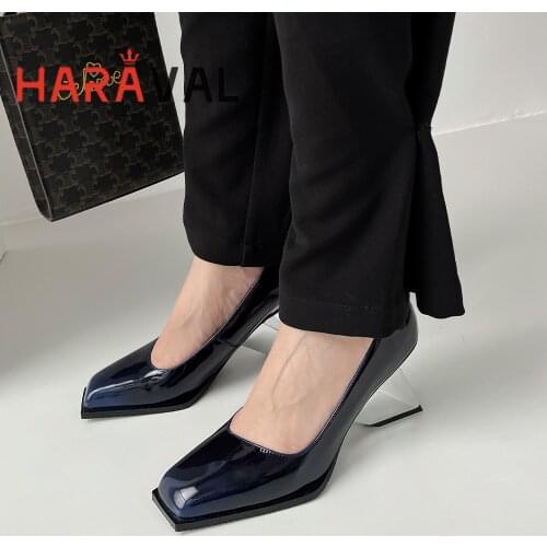 HARAVAL Women Pumps Shoes High Heels Mary Janes Square Toe Patent Leather Office Lady Fashion Women Casual Shoes Female A333