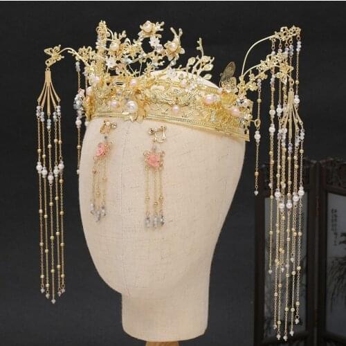 Vintage Chinese Tiara New Bridal Headwear Luxury Coronet Fringe Womens tiara Wedding hair jewelry