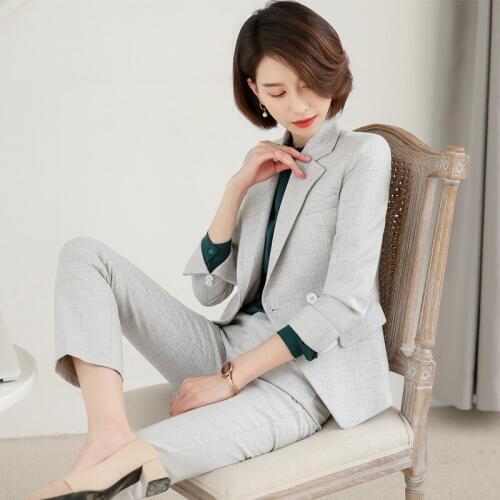 Ladies suits autumn and winter new waist slimming ruffled professional temperament slim trousers womens two-piece suit
