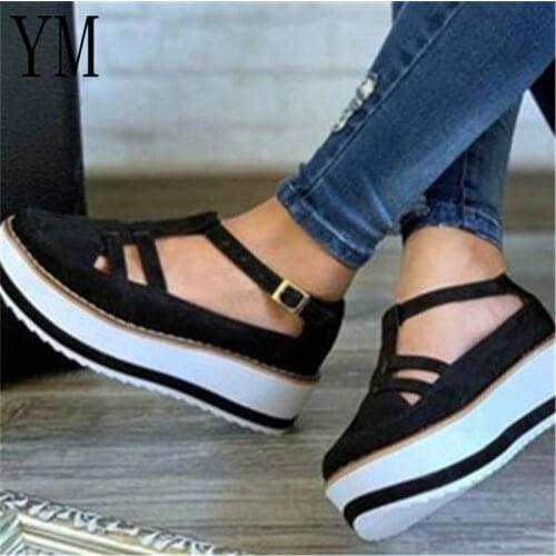 2020 Hot Sale Hollow Out Women Sandals Buckle Strap Flock Summer Shoes Chaussures Femme Flat Platform Sandalias Shoes Fashion 43