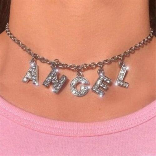 Necklace Gifts Punk Personality Necklace Jewelry Fashion Rhinestone Letter Necklace Women Gothic Statement