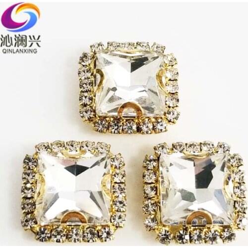 Golden bottom White square shape top Crystal glass buckle, sew on rhinestones use for Diy/jewelry accessories Free shipping