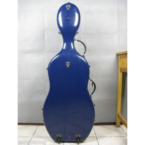 1/2 blue fiberglass cello hard case with wheells #6718