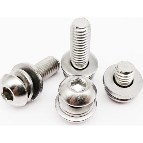 1/50pcs M3 M4 M5 M6 M8 304 Stainless Steel Hexagon Hex Socket Button Head SEM Screw Flat With Washer Spring Gasket Assemble Bolt