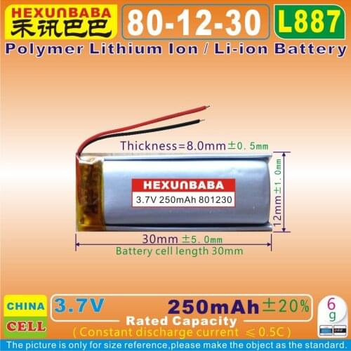 10pcs [L887] 3.7V 250mAh [801230] Polymer Li-Ion Battery For TWS Wireless Bluetooth Earphone Earbuds Headset Headphone Chargebox