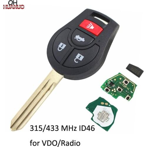 3+1 Buttons Remote Key Control Fob For Nissan 4 Buttons 315mhz (VDO) Versa TIIDA Sunshine (Radio) 433Mhz With ID46 Chip PCF7936
