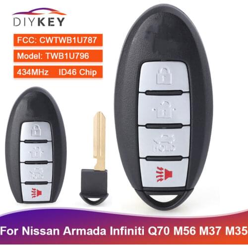 DIYKEY CWTWB1U787 4 Button Keyless for Nissan Armada 2017 2018 for Infiniti Q70 M56 M37 M35 433MHz PCF7952A Car Remote Key Fob